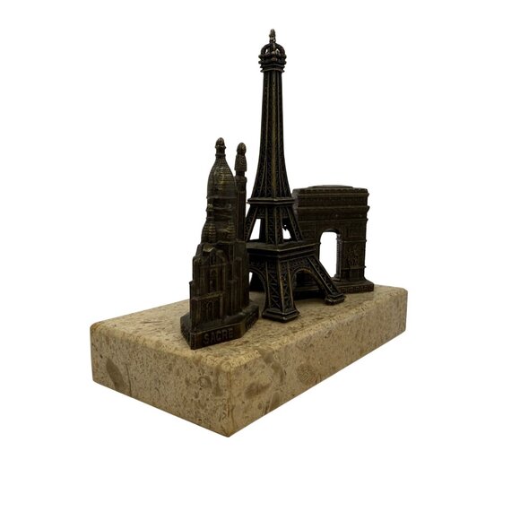 Paris Souvenir Eiffel Tower Figurine Marble Base Arc de Triomphe Le Sacre Coeur - Picture 3 of 8